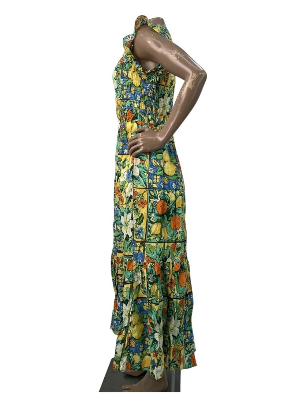 Anthropologie Peregrine Dress XS NWT Yellow Citrus Floral Midi Smocked Cotton Po - Picture 5 of 10